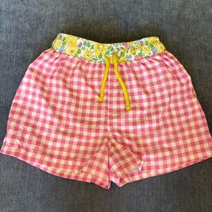 Sal & Pimenta swim trunks - Pink Checks - Yellow Betsy Liberty Floral Waist